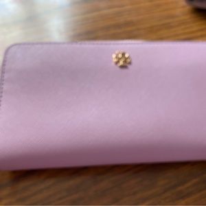 Tory Burch purple zip around wristlet